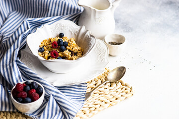 breakfast concept with cereals and berries