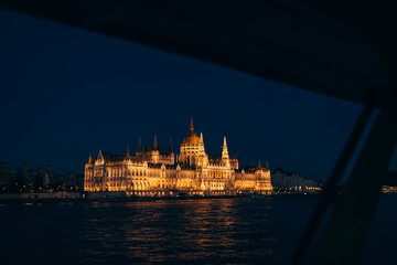 Fototapeta na wymiar Budapest, Hungary - Jul 2, 2018 view from the boat to a parliame