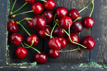 cherry berries sweet fruits Menu concept serving size. food background top view copy space for text organic healthy eating raw