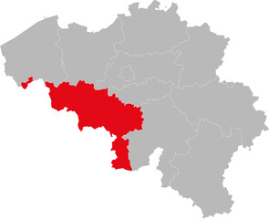 Hainaut province isolated on belgium map. Gray background. Backgrounds and wallpapers.