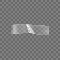 Transparent adhesive plastic tape isolated on transparent background. Crumpled glue plastic sticky tape for photo and paper fixture. Realistic wrinkled strips isolated 3d vector illustration