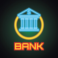 bank and money changer with neon sign effect for bank office, vector illustration