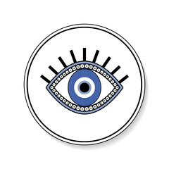 Blue eye isolated icon in round button vector, culture magic good luck symbol illustration