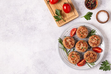 Fresh chiken cutlets with tomatoes and rosemary