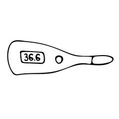 Medical thermometer for measuring temperature in infectious diseases and for prevention. Hand drawn vector illustration.