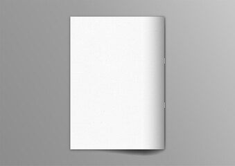 A4 Brochure magazine white back cover mockup on grey background, pinned book, flat lay, add your design
