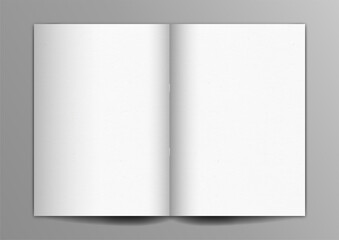 A4 Brochure magazine white open pages mockup on grey background, pinned book, flat lay, add your design