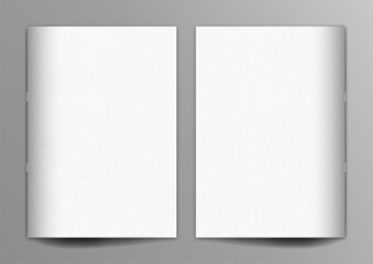 A4 Brochure magazine white front back cover mockup on grey background, pinned book, flat lay, add your design