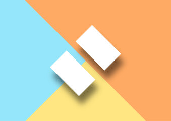 Fototapeta premium white corporate stationery, business cards mockup on pastel colour background, flat lay, add text, logo, doodle, design, template