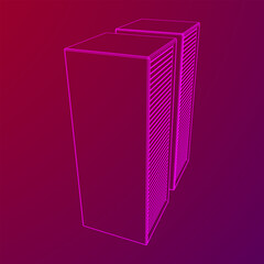 Data center storage room object. Hardware equipment telecommunication server. Computer database tower. Internet industry cluster. Wireframe low poly mesh 3d render illustration