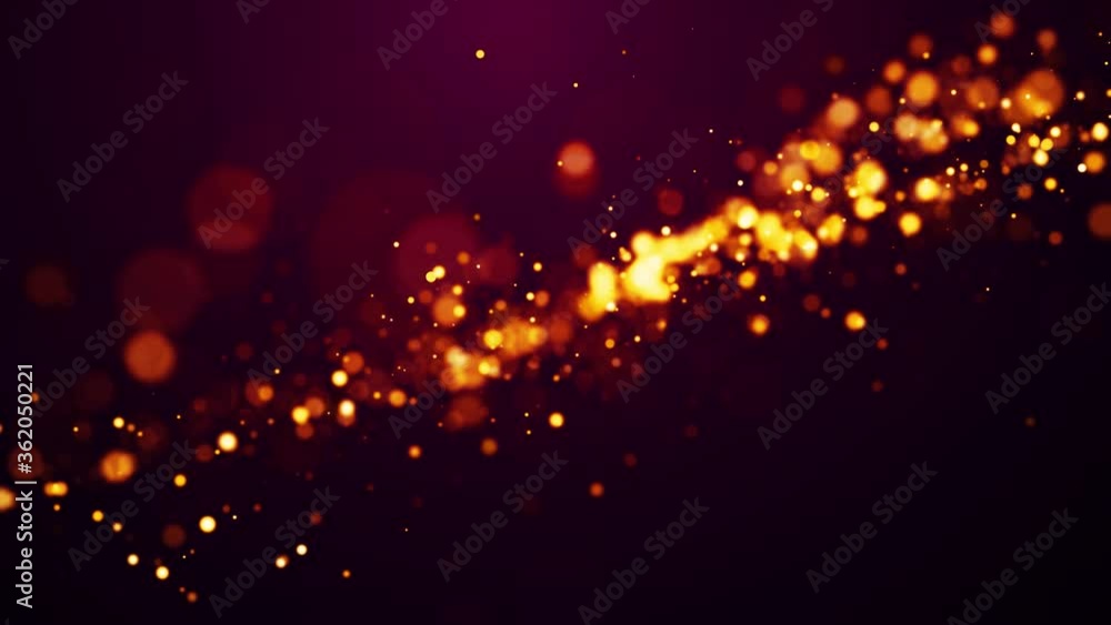 Poster golden red glow particles flicker and float in viscous liquid with amazing bokeh. fantastic backgrou