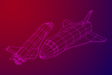 Space ship shuttle. Wireframe low poly mesh vector illustration.