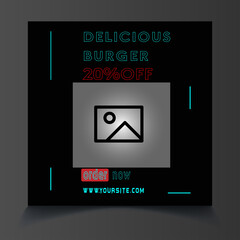 Delicious burger discount Instagram post, Social Media post design template, Editable modern Social Media banner, Restaurant discount Social Media Post Design, instagram post design,