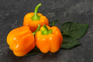 Yellow Bell pepper with leaves