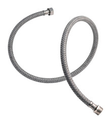 Flexible connection hose. Plumbing hose in nylon polymer braid. Isolated on a white background.
