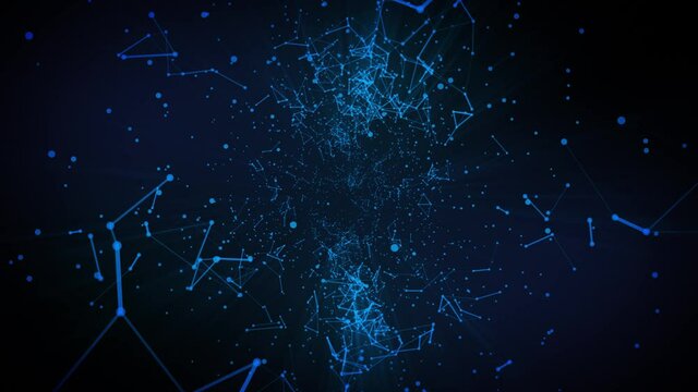 Abstract background dark blue with plexus motion graphic of medical, business, engineering, science. Technology concept. moving lines and dots. Beautiful animation. 3d render. Plexus technology.