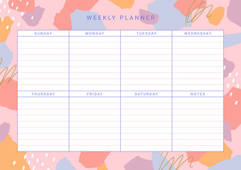 Weekly planner. School timetable. Abstract design in collage style