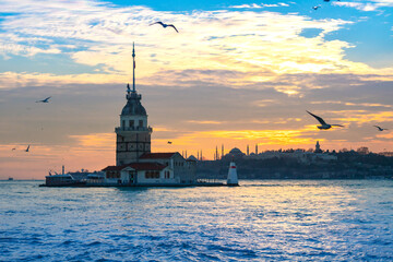 Maiden's Tower at sunset in Istanbul