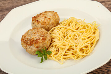 Spaghetti with homemade chicken cutlet