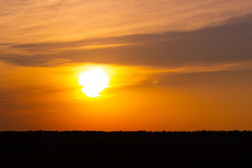 
sunset, red-orange sky and a strip of dark forest