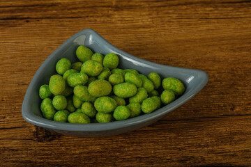 Spicy wasabi peanuts in the bowl