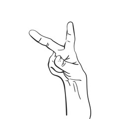 Hand showing peace gesture Victory, V sign. Vector sketch, Hand drawn illustration