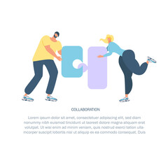 Team work and mutual help vector illustration. Partners, colleagues, people with geometric shapes. Collaboration concept. Coworkers, managers isolated flat characters

