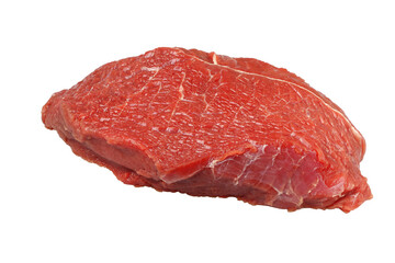 A slice of fresh beef isolated on a white background. Natural product. Healthy eating concept.