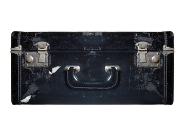 front view old black suitcase with metal locks
