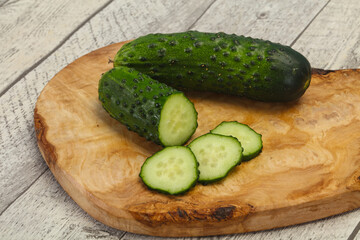 Ripe fresh green two cucumbers