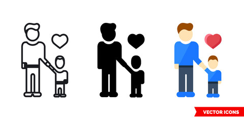 Father with a son icon of 3 types. Isolated vector sign symbol.