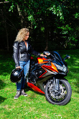 Fototapeta na wymiar Admiring a sport motorcyle