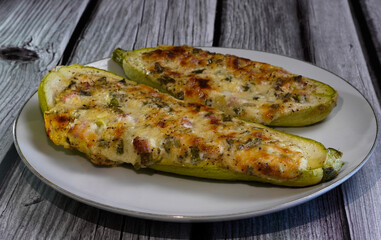 stuffed zucchini with cheese and green onion