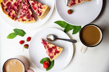 breakfast with coffee and strawberry pie