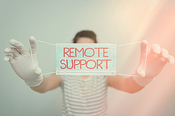 Text sign showing Remote Support. Business photo text type of secure service, which permits...