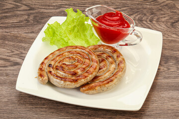 Grilled round pork tasty sausages
