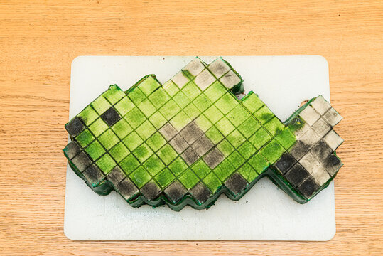 Chocolate Cake Formed As A Pixelated Fish