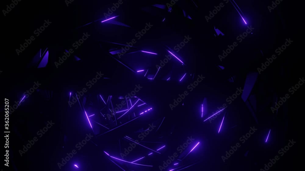 Poster intersection of wire with purple neon glow on faces smoothly move in cycle, constantly crossing each