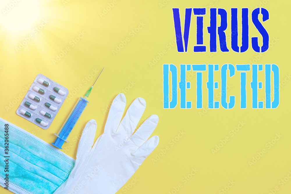 Poster word writing text virus detected. business photo showcasing a computer program used to prevent and r