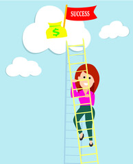 Woman climbing success ladder/reaching at the target/ambitious woman
