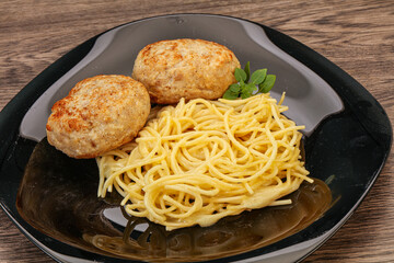 Spaghetti with homemade chicken cutlet