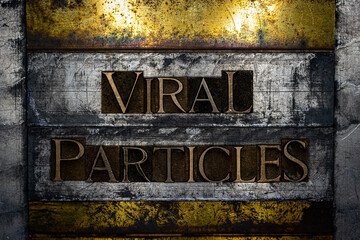 Viral Particles text formed with real authentic typeset letters on vintage textured silver grunge...