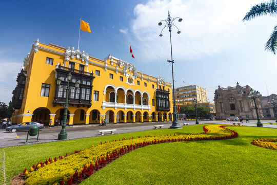 LIMA, PERU: The Municipal Palace of Lima is located in the Historic center of the city