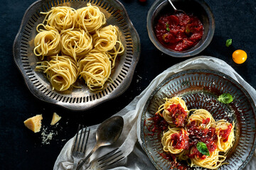 pasta with tomato sauce and parmesan