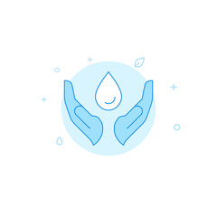 Save water hands flat vector icon. Filled line style. Blue monochrome design. Editable stroke