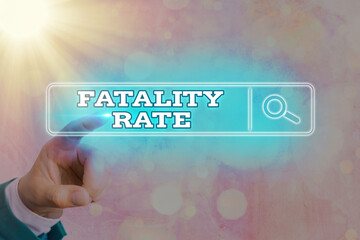 Writing note showing Fatality Rate. Business concept for calculated number of deaths over a...