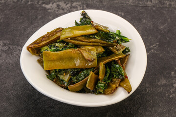 Vagan cuisine with roasted green bean