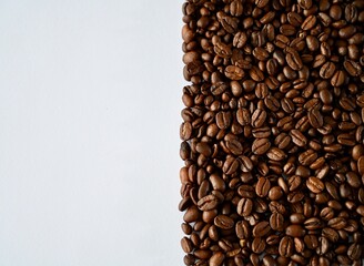 Natural coffee beans. Space for text.