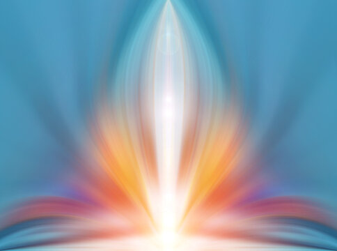 Abstract futuristic multicolor energy flower on the blue color background.