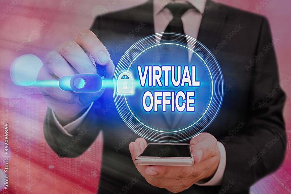 Poster writing note showing virtual office. business concept for operational domain of any business or orga